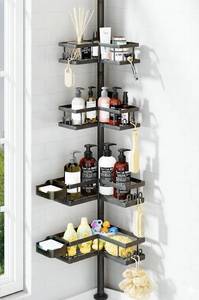 lot 48841 image: YASONIC Corner Shower Caddy Tension Pole, 25.7-109.1in Adjustable Shower Shelves, Rust-Resistant Shower Organizer, No-Drill 3-Step Installation, Bathroom Shelves for Renters & Family, Black
