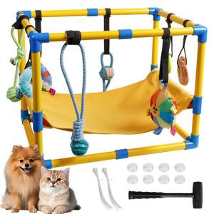 lot 48850 image: Risirica 23.6 inch Puppy Play Gym with 8 Hanging Toys,Jungle Playground Gym for Small Dogs,Interactive Sensory Mat for Pets Indoor PVC Frame with Hammock & Funny Enrichment Toys - Retail $40