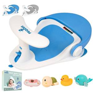 lot 48854 image: Baby Bath Seat for Babies 6 Months & Up Sitting Up  Non-Slip Bath Seat with Safety Suction Cups & Temperature Alert, Baby Bath Seat for Tub, Shower & Bathtub (Blue) - Retail $30