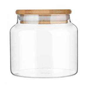 lot 48858 image: Custde 17 floz Small Glass Storage Containers with Lids,Candy Jar with Lid, Glass Food Storage Containers for Kitchen Counter, Pantry, Decorative Jar for Coffee, Sugar,Tea, Cute Jar (Bamboo 17 FL OZ) - Retail $10