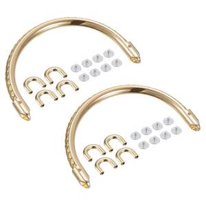 lot 51657 image: uxcell Semicircle Handbag Handle Frame, 2Pcs 5.2 Metal Purse Handles Clutch Bag Handles Replacement with Leather Strap for Purse Making DIY, Gold - Retail $9