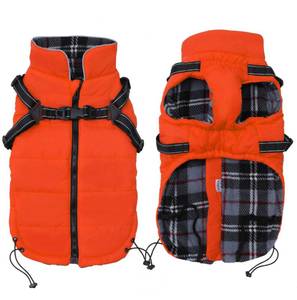 lot 51669 image: Geyecete Winter Warm Coat Waterproof Dog Winter Jacket with Harness Traction Belt,Pet Outdoor Jacket Dog Autumn and Winter Clothes for Medium, Small Dog-Orange-L - Retail $20