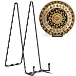 lot 51670 image: TR-LIFE 14 Inch Heavy Duty Plate Stand (2 Pack) - Metal Display Easel for Large Plates, Platters, Picture Frames, Signs, and Posters - Retail $21