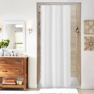 lot 51677 image: MitoVilla White Boho Farmhouse Small Stall Shower Curtain Set 36 x 72, Half Size Narrow Polyester Linen Fabric Shower Curtains for Farmhouse Bathroom Decor, White - Retail $27