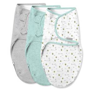 lot 55207 image: SwaddleMe by Ingenuity Easy Change Baby Swaddle in Size SmallMedium, 0-3 Months, 7-14 Pounds, 3-Pack with Easy Change Zipper - Little Bees - Retail $19
