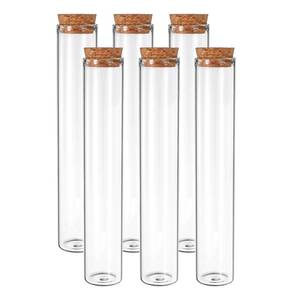 lot 55219 image: PATIKIL 90ml Test Tubes, 6pcs 6.69x1.18 Glass Clear Flat Bottom Test Tube Containers with Cork Stopper for Bead Party Candy Bath Salt Storage Scientific Experiment Plant Propagation - Retail $15
