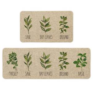 lot 55226 image: Artoid Mode Parsley Sage Oregano Basil Bay Leaves Decorative Kitchen Mats Set of 2, Seasonal Holiday Party Low-Profile Floor Mat for Home Kitchen - 17x29 and 17x47 Inch