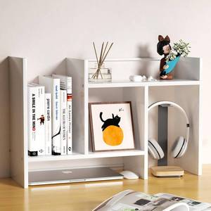 lot 55229 image: FNBAR Desk Shelves Wood Desktop Orgnizer Shelf. Office Organization for Top of Desk Organizers and Accessories Bookshelf Shelving,Adjustable Tier H-Shape Mini Bookcase(White) - Retail $23