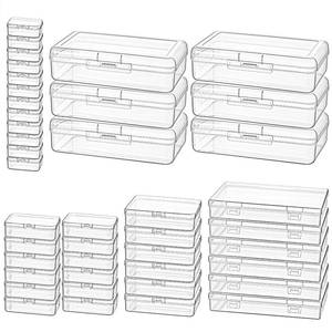 lot 55230 image: Thintinick 42 Pack Rectangular Clear Plastic Storage Containers Box with Hinged Lid & Labels for Beads and Other Small Craft Items (Mixed Sizes 3) - Retail $30