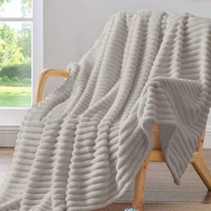 lot 55232 image: BEDELITE Twin Blanket for Couch & Bed, 300GSM Soft & Warm Fleece Blanket, Decorative and Giftable Striped Light Grey Blankets for Women, Men, 60x80 - Retail $25