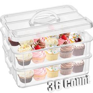lot 55233 image: Teenyyou 36 Cupcakes Carrier 2-layer for Cake Container Cupcake Holder with Lid and Handle Detachable Dessert Dessert Small Snack for Party Storage Container - Retail $40