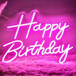 lot 55234 image: Happy Birthday Neon Sign for Backdrop, LED Happy Birthday Light Up Sign, USB Powered Dimmable Neon Light for Birthday Party Decorations Wall Decor, Pink - Retail $20