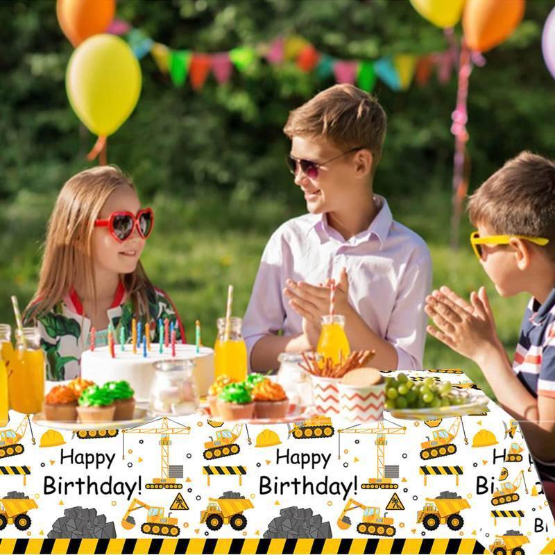 lot 29452 image: Construction Birthday Tablecloth Dump Truck Table Covers for Construction Theme Boys Baby Shower 1st 2nd 3rd 4th Bday Party Table Supplies Decorations
