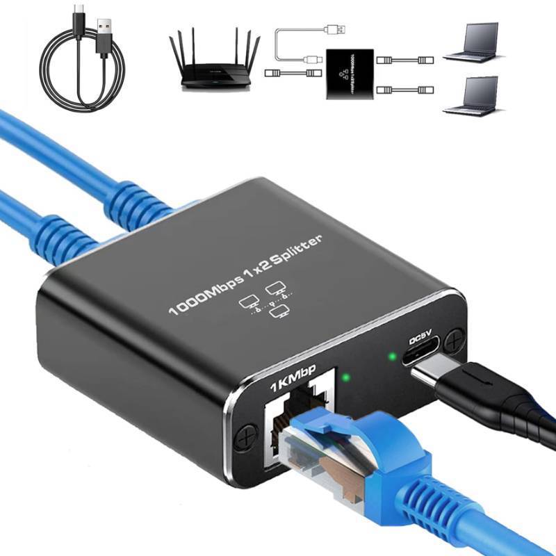 lot 29466 image: Gigabit Ethernet Splitter 1 to 2 High Speed(2 Devices Simultaneously Networking),1000Mbps Internet Splitters 1 in 2 out, LAN Splitter with USB Power Cable, RJ45 Splitters for Cat55e678 Cable