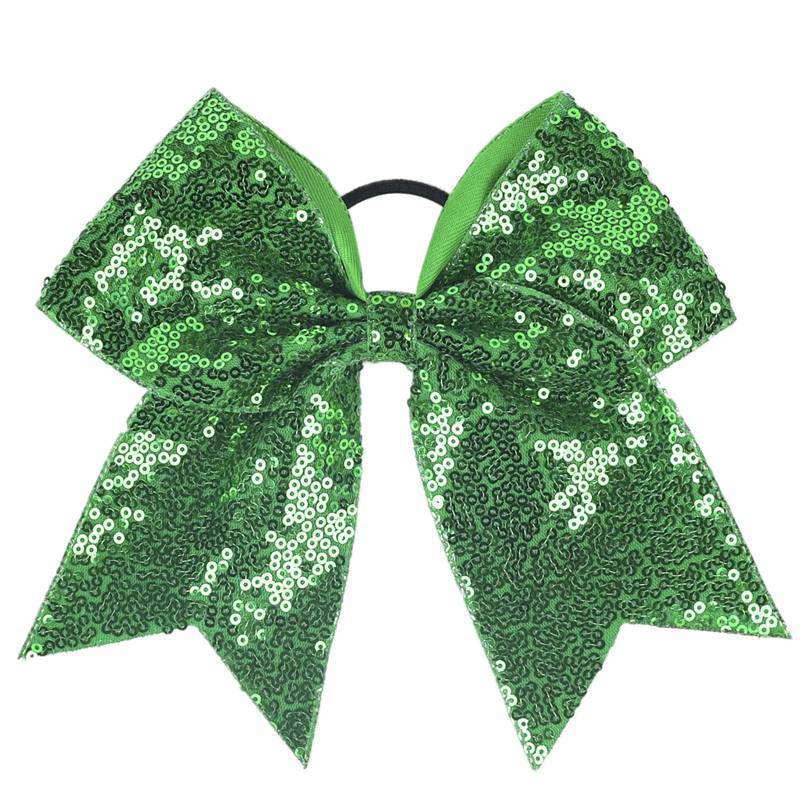 lot 29492 image: Xansema Women Girls Kids Teens Sequins Hair Bows Elastic Hair Tie Ribbon Large Cheer Bow Ponytail Holder Hair Band (Green)