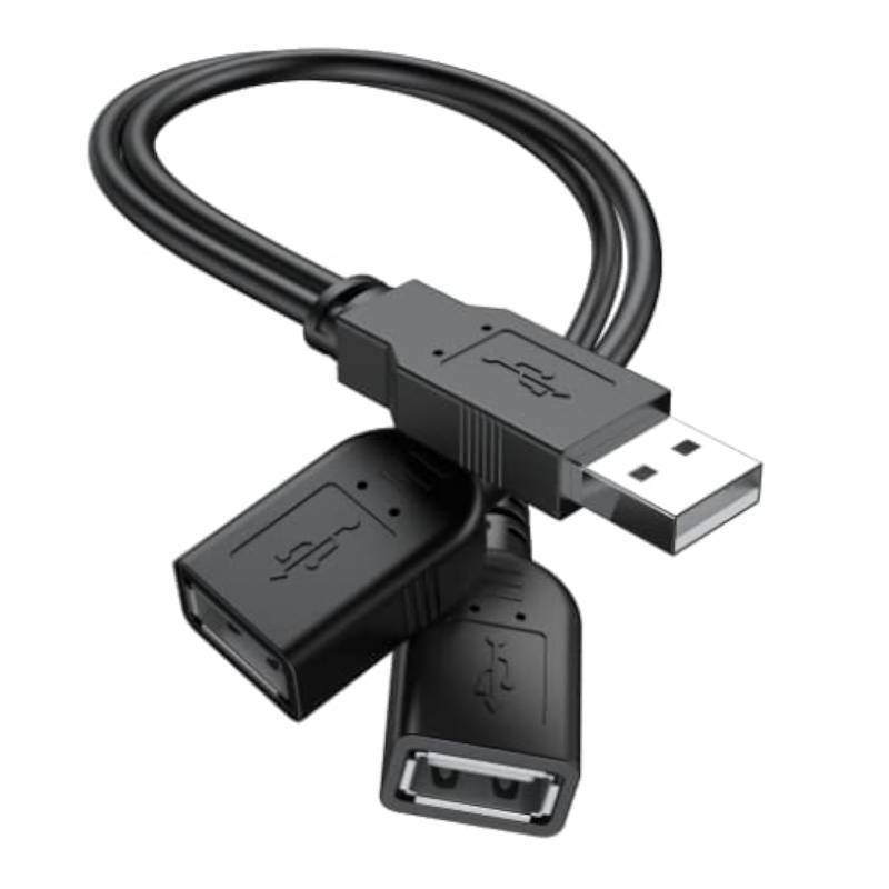 lot 29497 image: USB 2.0 A Male to 2 Dual USB Female Jack Y Splitter Hub Power Cord Extension Adapter Cable(Not Supporting CarPlay and Android Auto)