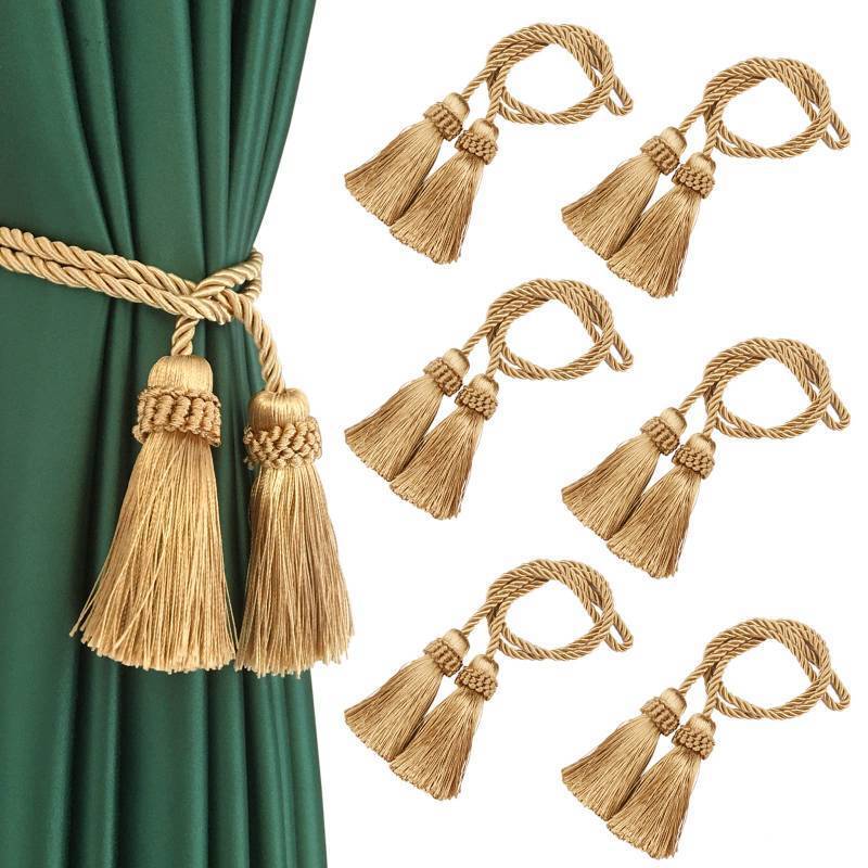 lot 29513 image: Fenghuangwu Curtain Tiebacks Handmade Decorative Curtain Holdbacks Rope with Tassel (Gold, 6P)