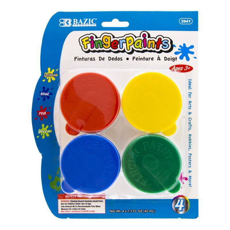 lot 39638 image: BAZIC Products Finger Paint Set Assorted Color 160ml, Non Toxic Painting Fun Art Supplies, DIY Craft Activity for Kids at School Home Age 3 4Pack, 1-Pack