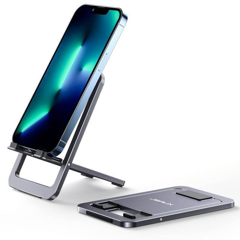 lot 39546 image: JSAUX Cell Phone Stand 2-Pack, Foldable Aluminum Adjustable Phone Holder for Desk Portable Travel Essentials Office Accessories for iPhone 17 16 15 14 13 Pro Max Samsung S25 S24 S23 Ultra Kindle-Gray