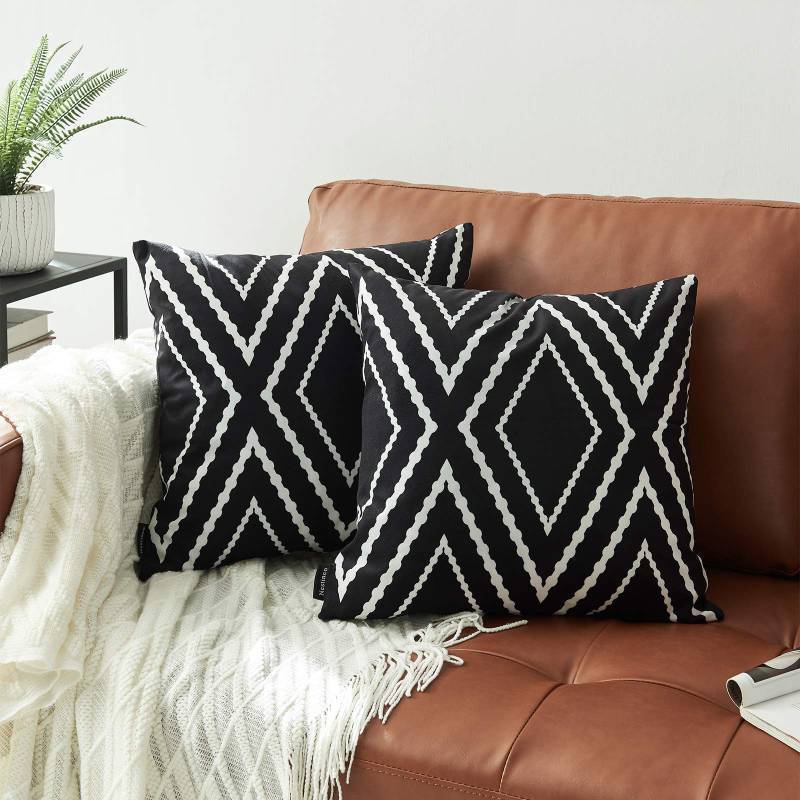 lot 39076 image: Nestinco Set of 2 Black Pillow Covers 18 x 18 inches Boho Aztec Polyester Blend Square Decorative Throw Pillow Covers for Sofa Couch Bed Decor