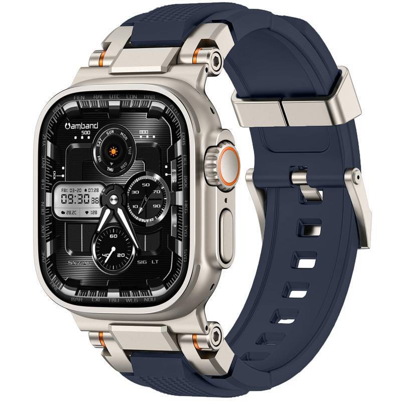 lot 54946 image: amBand Bands Compatible with Apple Watch Ultra 321 49mm, M1 Sport Series Rugged Durable Strap with Metal Connector to Match Ultras Titanium Case for iWatch 49 mm Men TitaniumNavy Blue