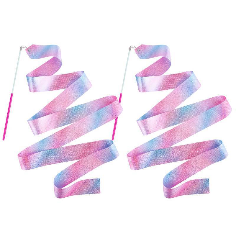 lot 54966 image: HiUnicorn 2PCS Sparkly Dance Ribbon Easter Basket Stuffers for Toddler Girls Age 4-7 Gift Ballerina Princess Mermaid Gymnastics Birthday Favor Toys, 6.6ft Twirl Streamer Ribbon Dancer Wands