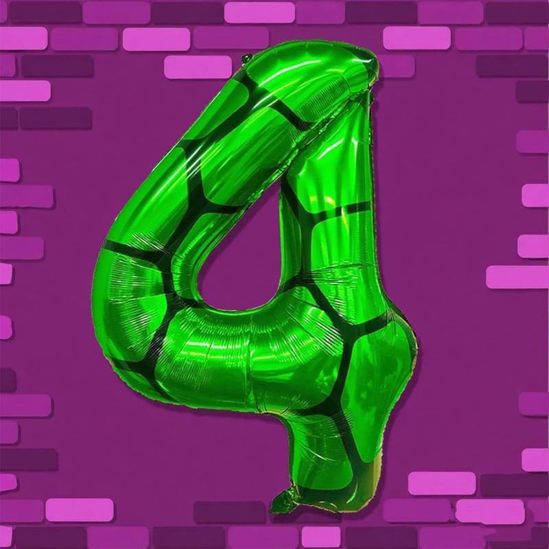 lot 54977 image: 40 Inch Cartoon Turtle Theme Number 4 Foil Balloons Large Mylar 4th Number Balloon Super Green Turtle Themed Hero Video Game Balloons Birthday Party Decorations
