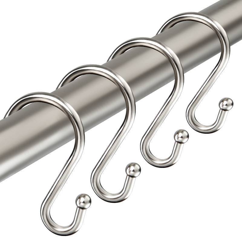 lot 54986 image: TOPROD Shower Curtain Hooks Rings, Zinc Alloy S Shaped Shower Hooks Rust Proof, Shower Curtain Hangers for Shower Curtain, Kitchen, Wardrobe & Garden, Brushed Nickel, Set of 12