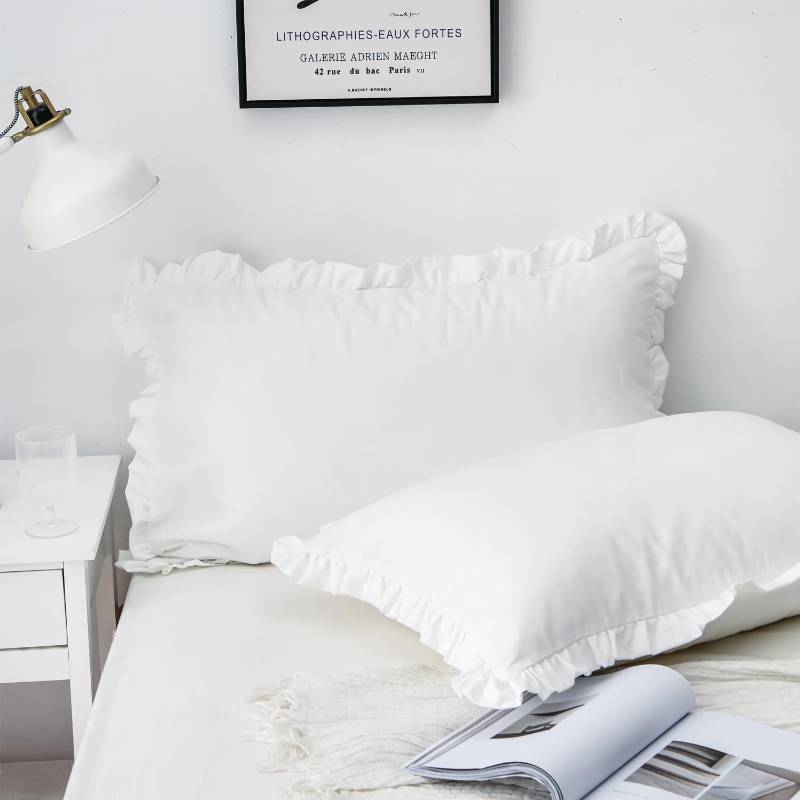 lot 54989 image: SnugLoom White Pillow Shams Standard Size Set of 2 (20 x 26), Ruffle Pillow Case Covers-100% Brushed Microfiber Super Cozy and Soft, Wrinkle-Free, Fade-Resistant Stain-Resistant Envelope Closure