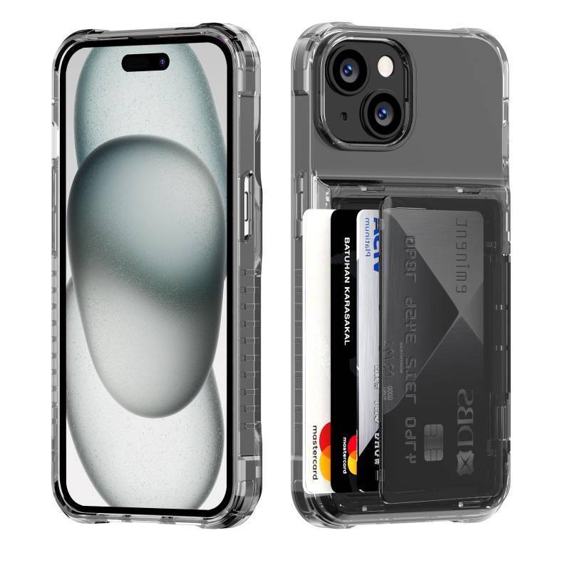 lot 55000 image: ACANDYA for iPhone 15 Case Wallet Clear Protective Phone Case with Credit Card Holder Heavy Duty Protection Shockproof Anti-Scratch Anti-Yellow Cover for iPhone 15 6.1 inch Transparent Black
