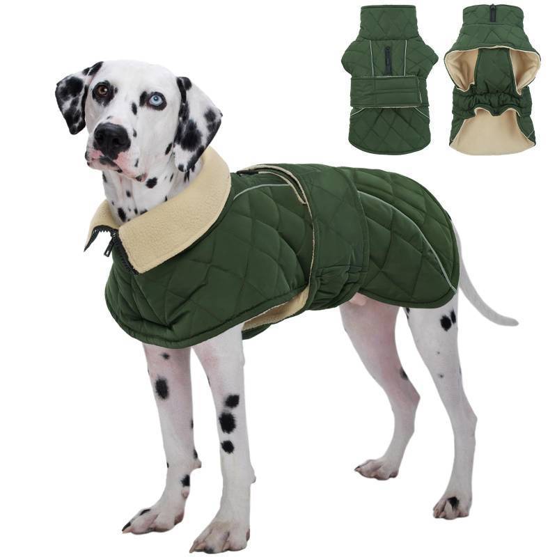 lot 55761 image: Kuoser Dog Coat, Super-Warm Dog Jacket Windproof Pet Cold Weather Coats for Extra Large Dogs, Fleece Lining Quilted Turtleneck Puppy Snowsuit Reflective Adjustable Doggie Winter Clothes, Green, 3XL