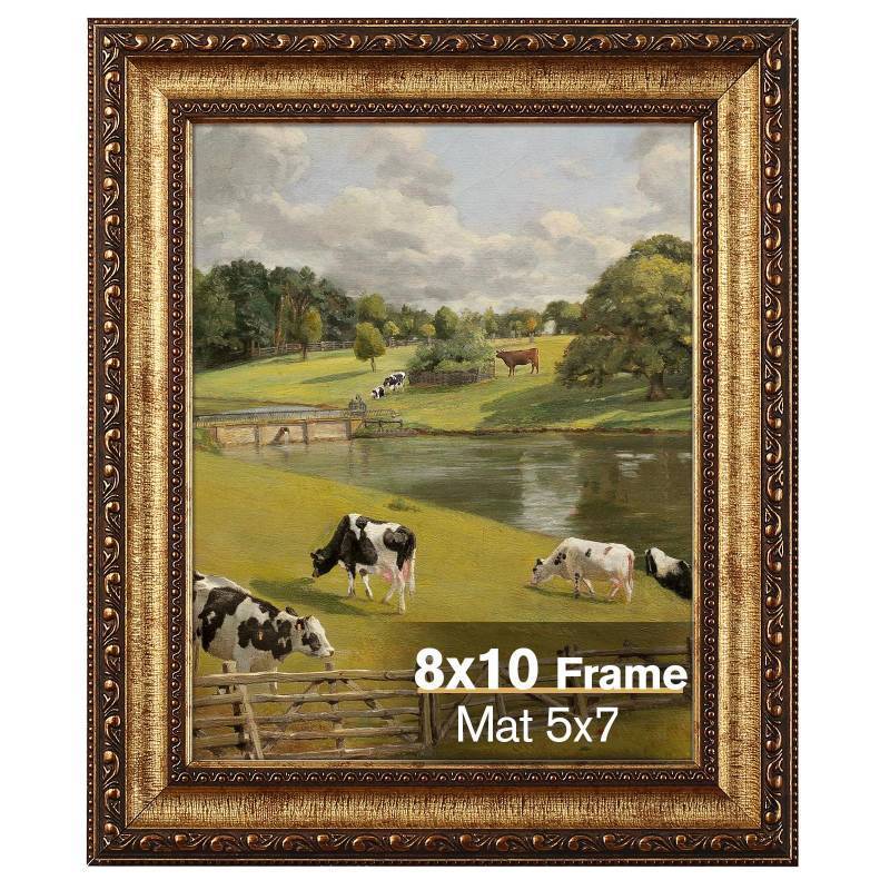 lot 24116 image: Splinterix 8x10 Antique Bronze Vintage Picture Frame, Ornate Vintage Picture Frames for Wall or Tabletop Display, 8x10 Photo Frame with Real Glass, Display Poster 5x7 with Mat or 8 x 10 without Mat for Antique Decor
