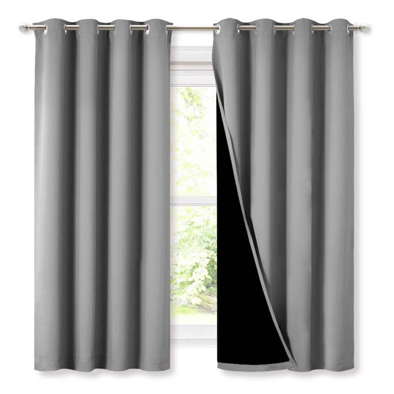 lot 24136 image: NICETOWN Extra Long Truly Blackout Drapes for Hall and Villa, 46-inch Width Each Panel, 45-inch Length, Silver Grey, 2 Pieces, 100% Blackout Window Curtains with Black Lined for Night Shift Worker
