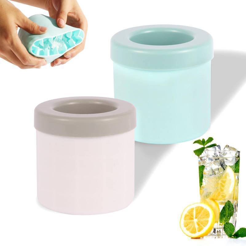 lot 29534 image: Cylinder Silicone Ice Cube Trays, Mini Ice Cube Modes, Small Ice Maker Cup for Fridge Freezer - Squeeze & Release Cup(2Count, Blue&Gray)