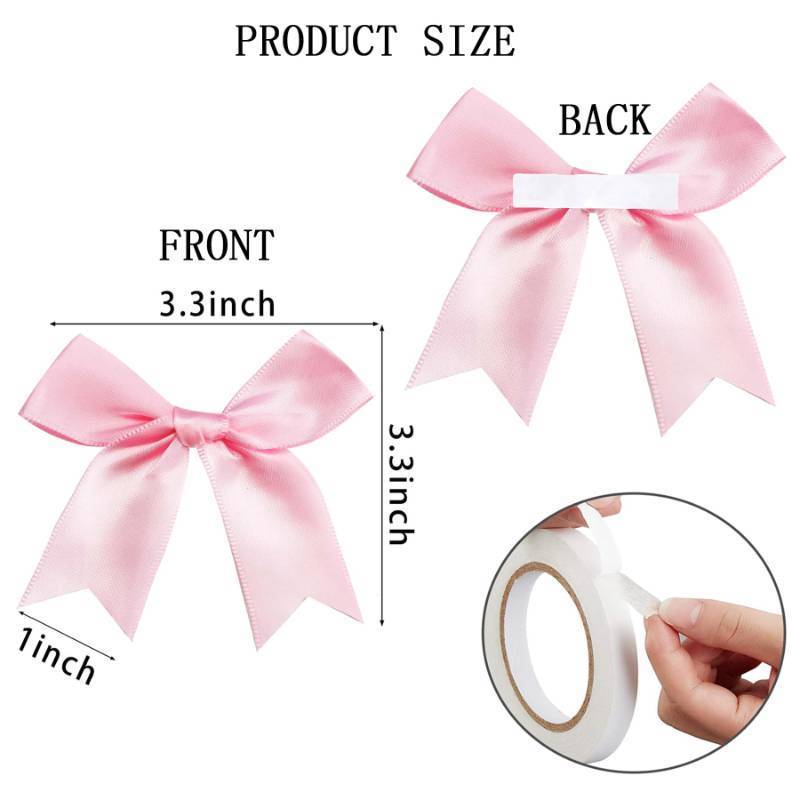 lot 29535 image: 5 Pieces Gift Wrap Bows Premium Satin Ribbon Bows 3.3 Inch Craft Bows for Gift Wrapping DIY Treat Bags Holiday Gifts Bag Party Decorations, Wedding Decor Christmas Birthday Presents (Light Pink)