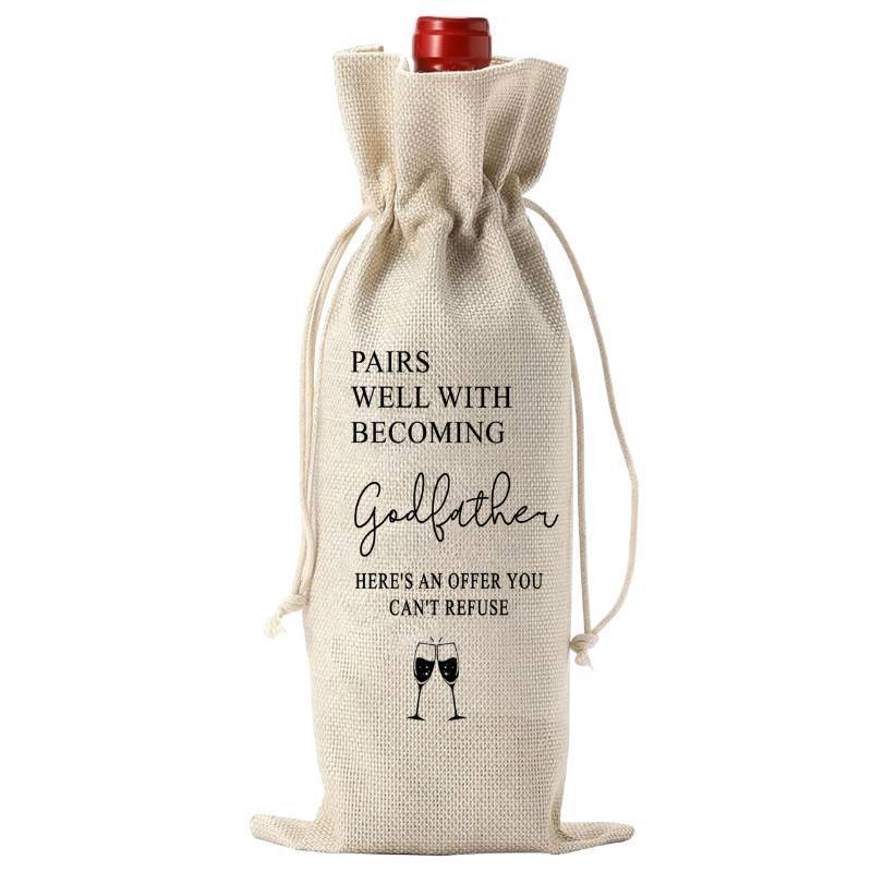 lot 29537 image: Psbrn 1 pcs wine bags for 750ML wine bottles - Pairs well with Becoming The Godfather - Pregnancy announcement Father Wine bag decorate, for Holidays Party champagne bag Favors & Accessories - A15
