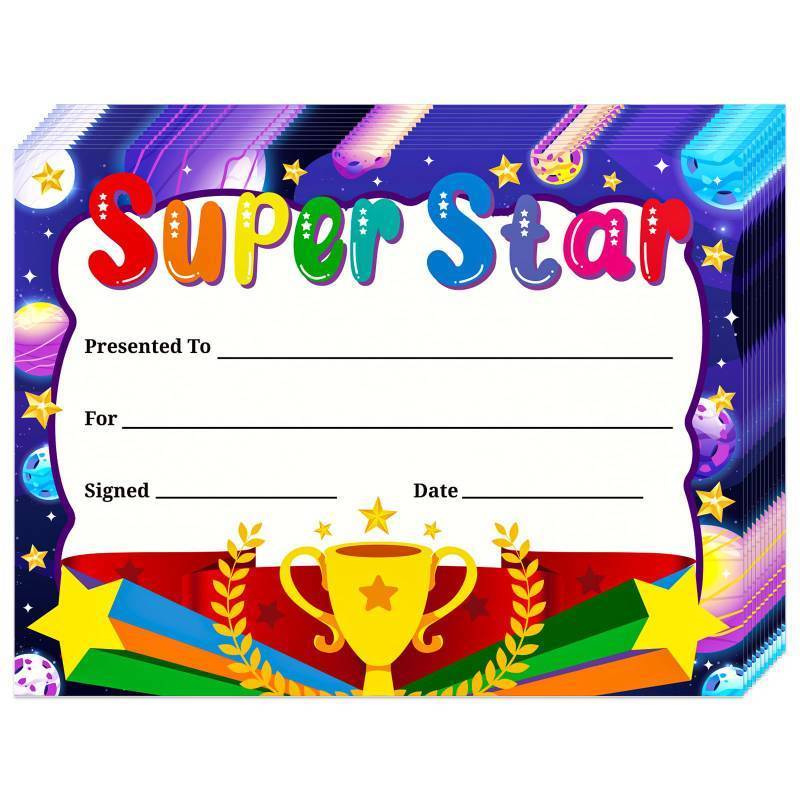 lot 29552 image: BIZIBAFF Super Star Student Award Certificates - 30PCS Recognition Rewards for Kids Student Kindergarten Preschool Certificate of Achievement Recognition Awards Back to School Teacher Supplies