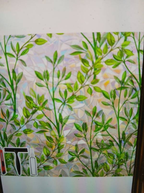 lot 29590 image: Window Privacy Film with Cutting Grid Leaf Rainbow 17.5 x 78.7in