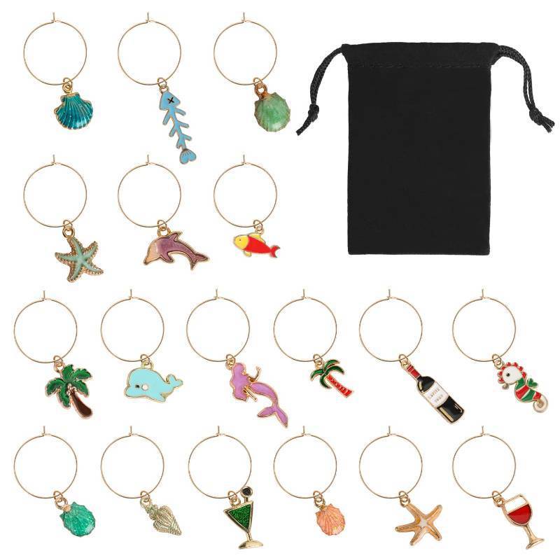 lot 39673 image: MOSNLEILA Wine Glass Charms - Stem Glass Markers & Identifiers - Funny Drink Tags for Christmas & Parties Decorations-Summer Beach Themed Set of 18