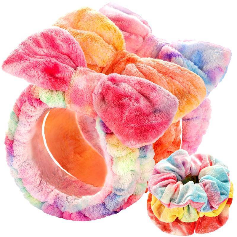 lot 39674 image: LEOBRO Spa Headband, 6pcs Makeup Headbands and Hair Scrunchies, Bow Skin Care Headband for Washing Face for Teen Girls Women, Easter Basket Valentines Gifts for Girls