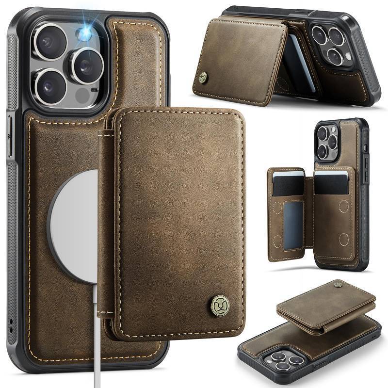 lot 39686 image: Usroom Compatible with Magsafe for iPhone 12 Pro Max Wallet Case Magnetic Card Holder, RFID Blocking 2 in 1 Detachable Kickstand Shockproof Case for Women Men, Brown