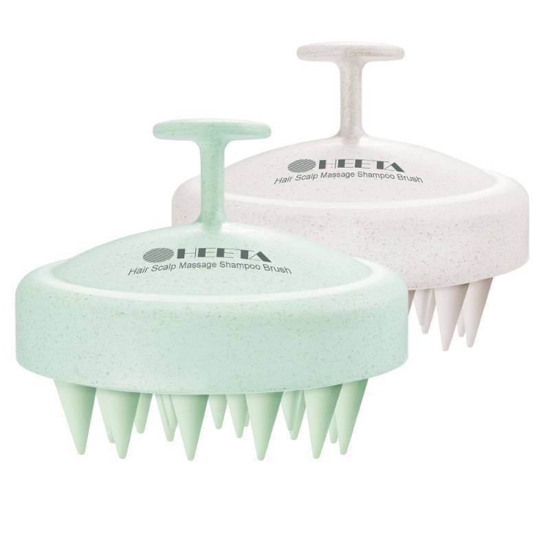 lot 48382 image: HEETA Scalp Massager Hair Growth 2-Pack, Silicone Scalp Scrubber Shampoo Brush for Exfoliation Dandruff Removal Head Massage Stress Relax, Wet & Dry Use for Women Men Hair Care, Wheat Straw Material