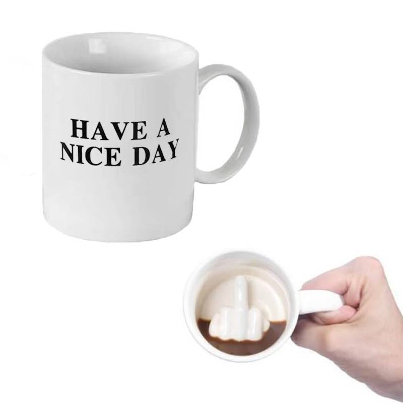 lot 48518 image: Have a Nice Day Coffee Mug with 3D Finger on the bottom Funny Coffee Mug for Men and Women Novelty Coffee Mug White Elephant Gift Gag Gift for Valentine Day Birthday Christmas New Year (White)