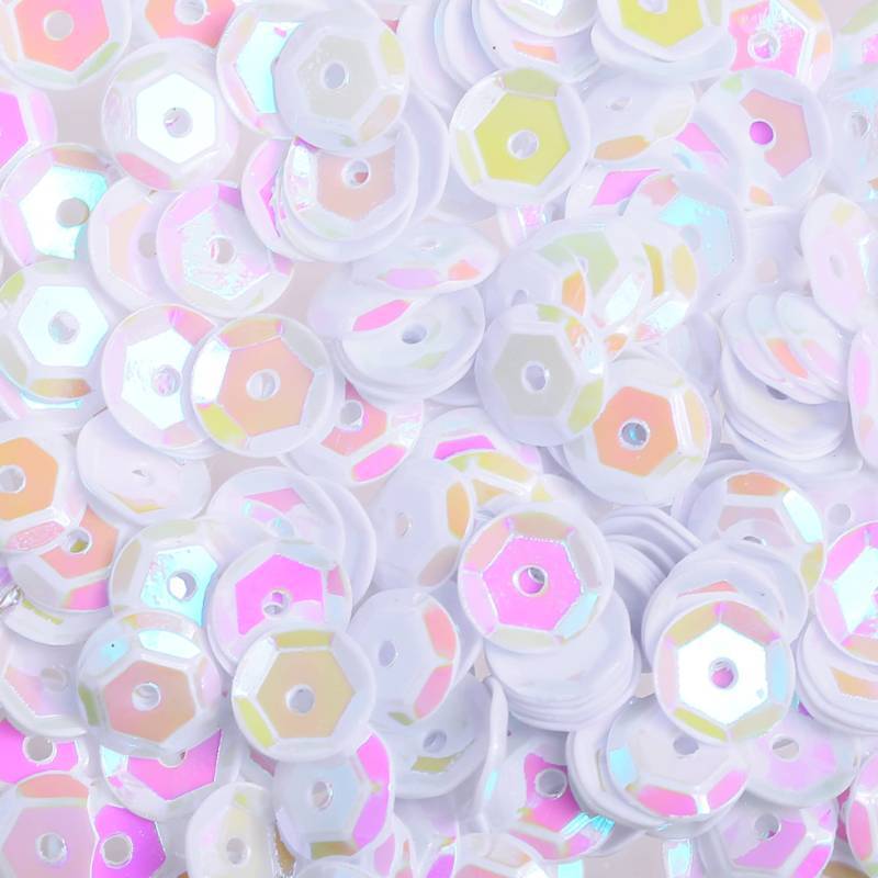 lot 54282 image: 4500Pcs 6mm Loose Sequins Bulk Cup, Paillettes Glitter Round Embroidery Craft Sequins Spangles for Sewing Dress Bags Clothing Wedding Christmas Jewelry Making Crafts Decorations(01 AB White)