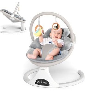 lot 3527 image: Electric Baby Swing with Remote Control - 5 Natural Motion Speeds, Detachable Seat Pad  Portable Infant Swing for IndoorOutdoor Use (0-6M, 20lbs) (Gray)