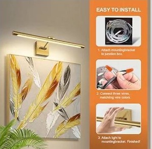 lot 3531 image: LED Picture Light Fixtures 24.4 Inches, Full Metal Artwork Wall Lamp with Single Swing Arm, 14W (70W Eqv.), Hardwired Connection, Non-Dimmable, 3000K Warm White, CRI80, Golden-Like Brass Finish