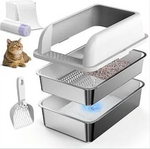 lot 3533 image: 23.6x16x12 Enclosed Stainless Steel Litter Box with Lid, XL Sifting Litter Box for Pine Pellets, High Sides Metal Litter Box System for Big Cats, Anti-Leakage, Easy Cleaning, Less Tracking