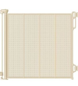 lot 3543 image: Reinforced Retractable Baby Gate or Mesh Dog Gate,Easy to Use for Stairs, Doorways, Hallways, Indoor, Outdoor, Wide Pet Gate 33.5 Tall, Extends to 55 Wide, Cream