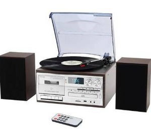 lot 3545 image: 10 in 1 Record Player with External Speakers,3 Speed Bluetooth Turntable Vinyl Player with CDCassette Play,AMFM Radio, USBSD Playback,Aux-inRCA Line Out