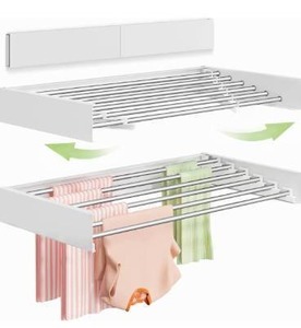 lot 3552 image: Wall Mounted Clothes Drying Rack 40 inches, Foldable Wall Mount Laundry Rack Folding Indoor, Drying Rack Clothing Collapsible, Hidden Space Saver with Wall Template, 6 Rods, White